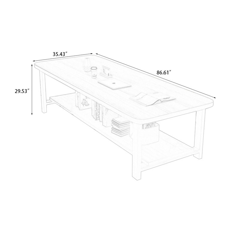 Rectangular Solid Wood Dining Table, 29.53"H x 86.61"L x 35.43"W, Nut-Brown
