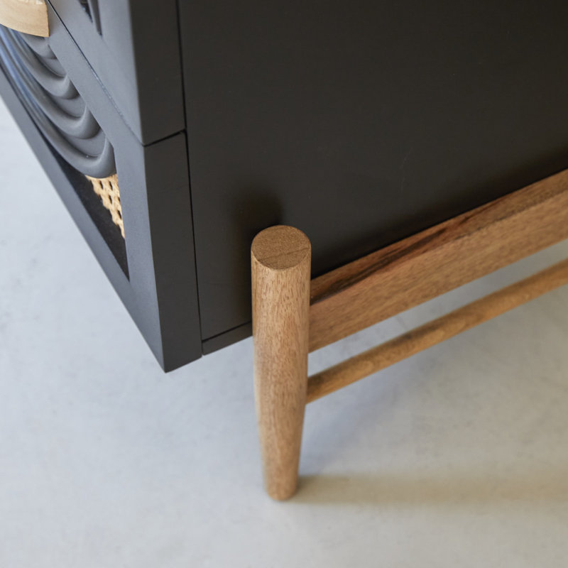 Sina Solid Wood Bedside Table, Black