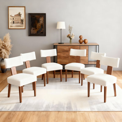 Chaises de salle à manger rembourrées de style Mid-Century, chaises de salle à manger en bois massif avec dossier incurvé, chaise d'appoint avec pieds en bois massif pour salle à manger, blanc