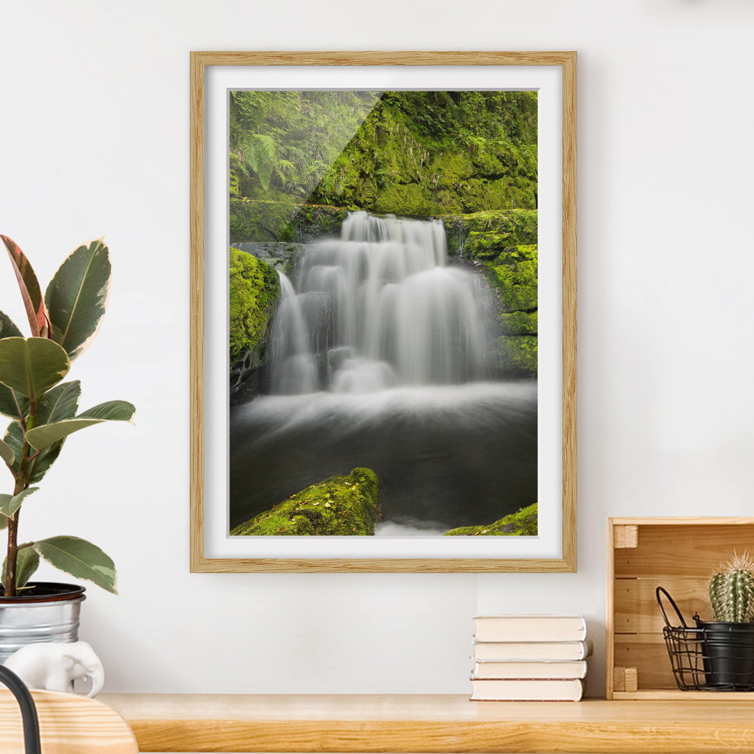 Gerahmtes Papierbild Lower McLean Falls in Neuseeland