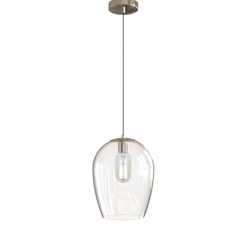 Small Brushed Nickel Glass Pendant, Small Black, 8" H x 6" W x 6" D