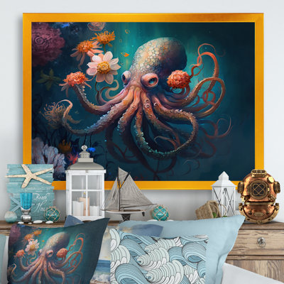 «Octopus in the Ocean with Flowers III», reproduction sur toile