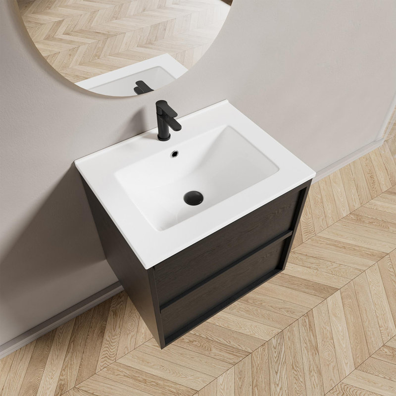 Meuble-lavabo mural 24 po avec lavabo et tiroirs en céramique, 24