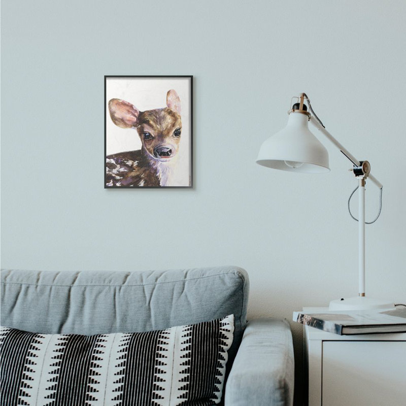 «Cute Baby Deer Animal Watercolor Paint», impression sur toile, H 14 po x l 11 po x P 1,5 po, Giclée encadrée noir minuit