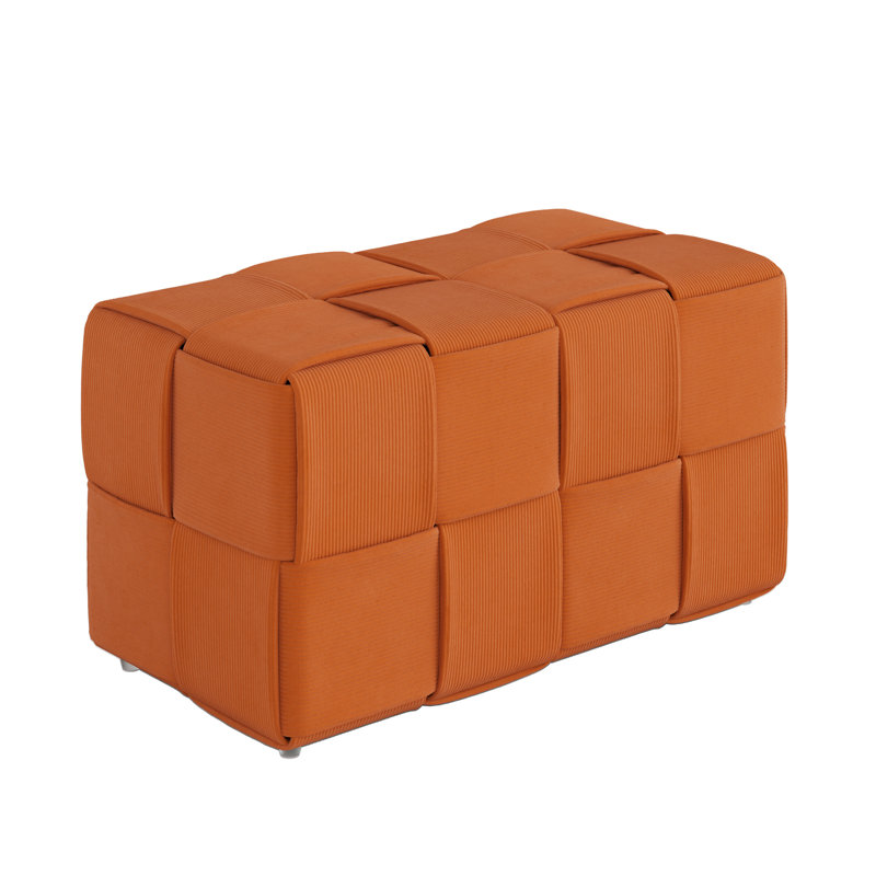 Square Corduroy Woven Design Foot Rest Brown Stable For Standing And Sitting Contemporary Style Primary Living Spaces Wood Frame