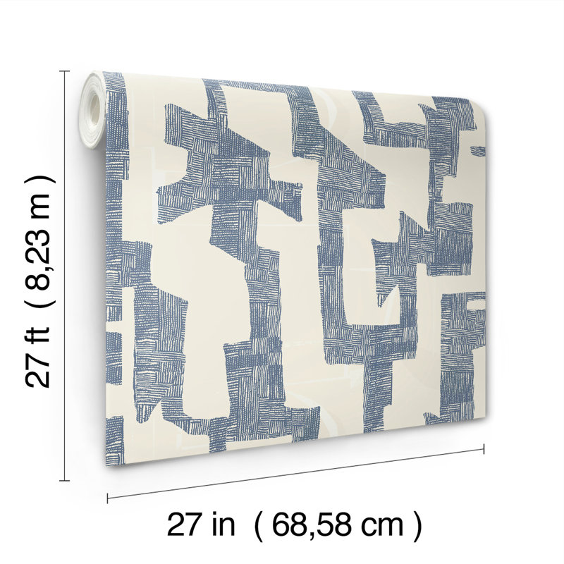 Papier peint tribal moderne, Bleu, 27 pi x 27 pi