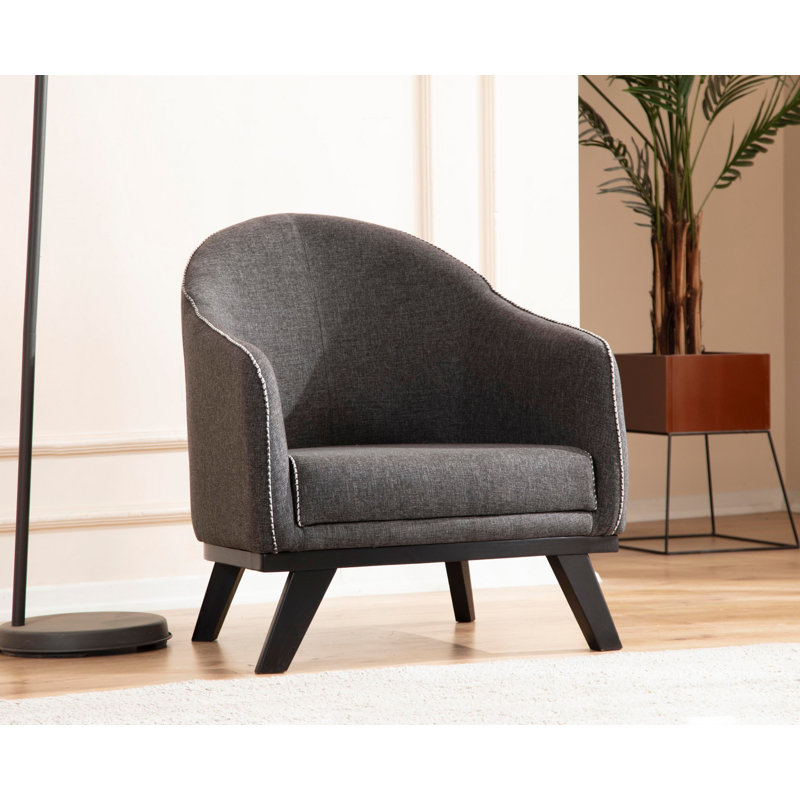 Fauteuil à oreilles Elegant, anthracite, 29,5 x 35,4 x 32,3 pouces | Structure en bois de hêtre robuste et en carton, tissu 100% polyester | Coussins en mousse et plumes gris doux, siège et dossier fixes | Pieds en bois noirs élégants, tissu nettoyable à sec