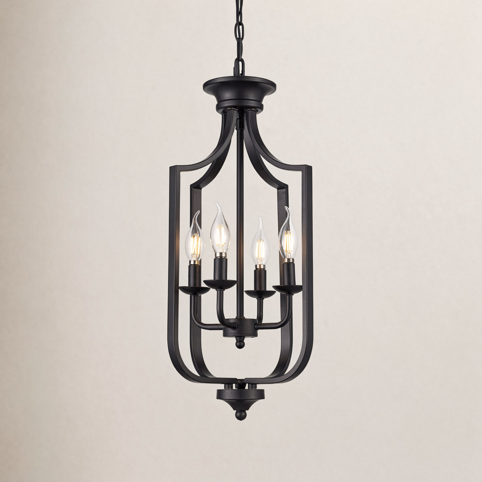 4-Light Chandelier, Matte Black, Small