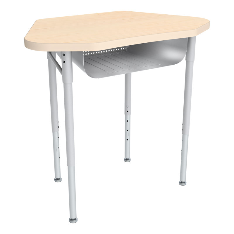 Bureau d'étudiant ouvert hexagonal à hauteur ajustable avec plateau en stratifié et boîte à livres perforée - Maison, bureau et salle de classe