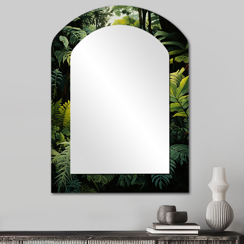 Ferns Fern Forest I - Large Arched Wall Mirror On Metal, 34" x 25"