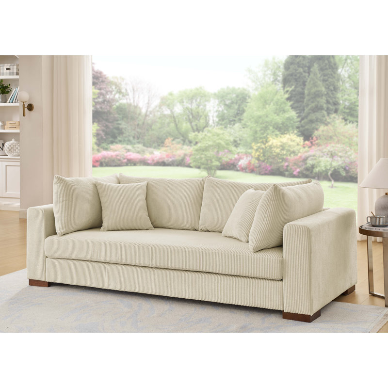 Canapé à accoudoirs carrés de 89,5 po Alcantara, Velours côtelé crème