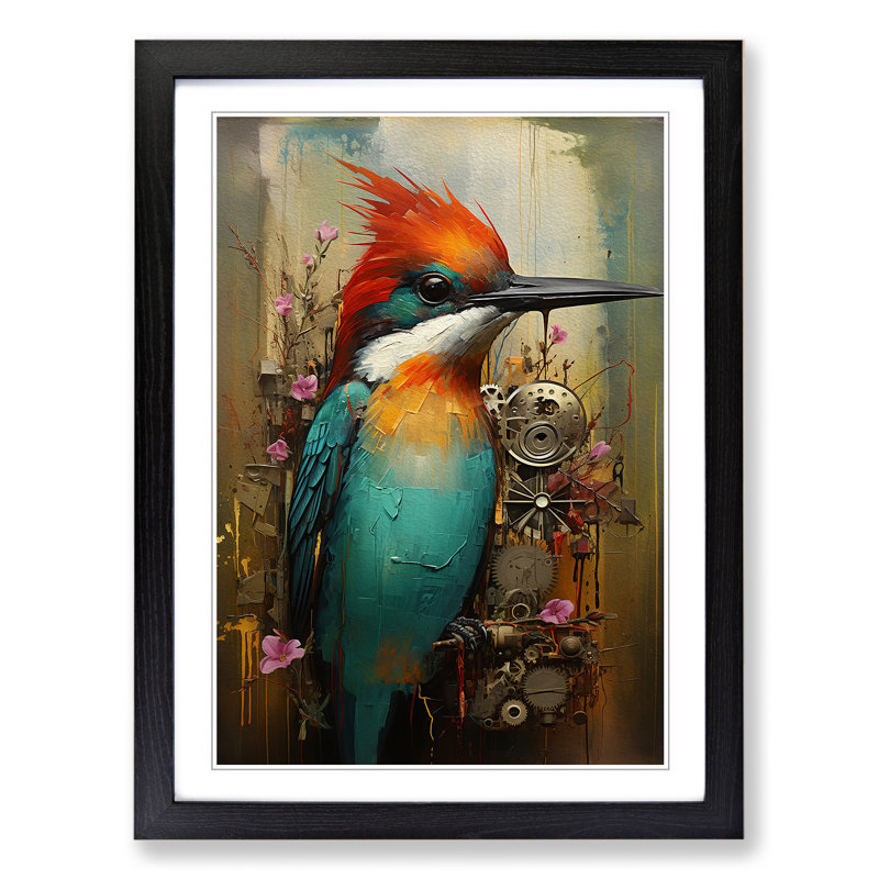 Hummingbird Painting - Framed Print, 64cm H x 46cm W x 2cm D, Black Framed