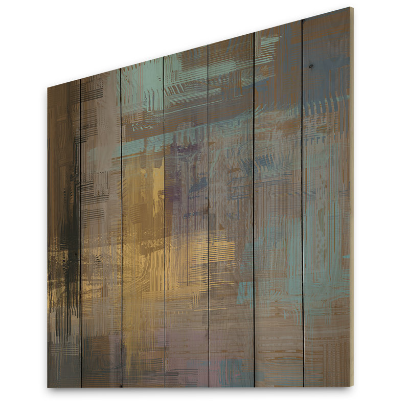 Art turquoise sur fond gris et turquoise - peinture sur bois sans cadre, H 16 po x l 16 po x P 1 po