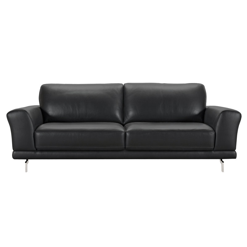 Randalholme 87'' Faux Leather Sofa, Black Genuine Leather