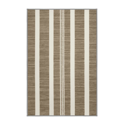 Machine Washable Horizontal Stripes Gray Area Rug