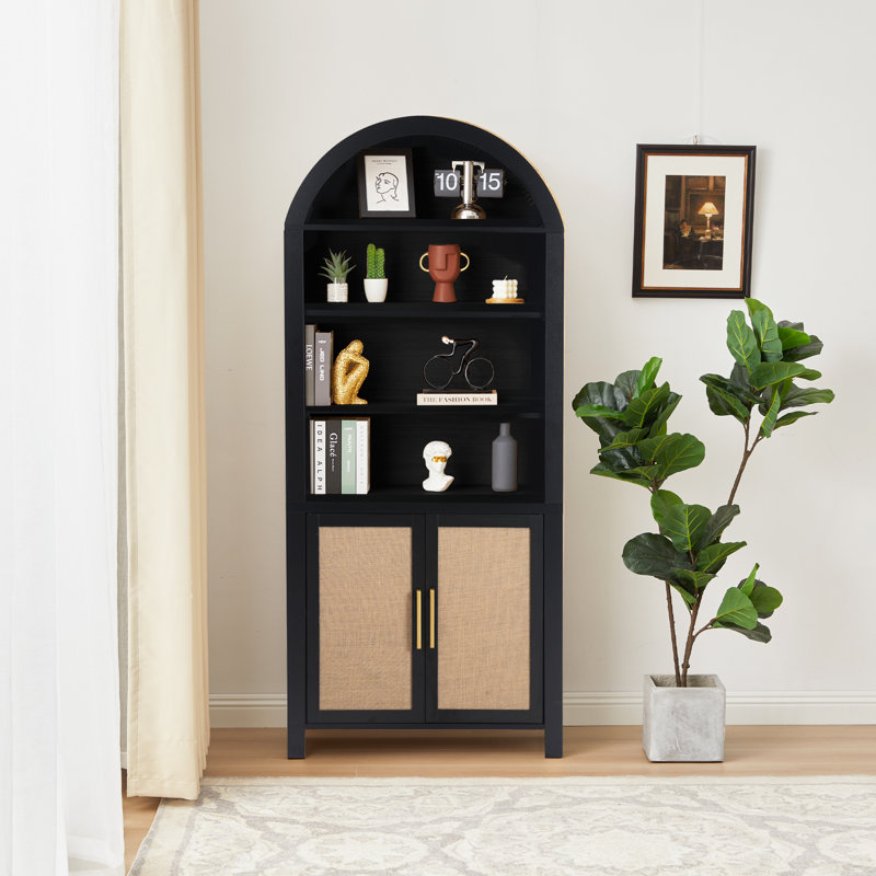 Aterion 70.9" Arched Storage Bookcase, Black