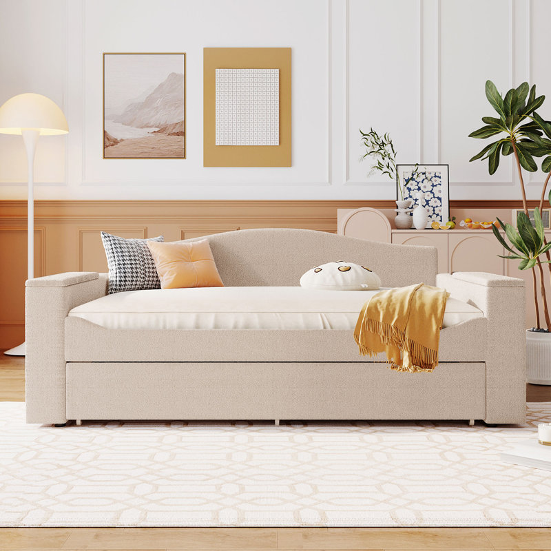 Lit de jour rembourré Efrata, Beige, Double