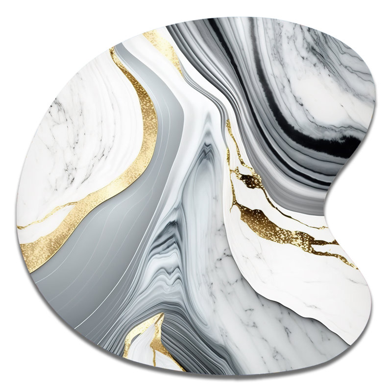 «Abstract Geode Marble Waves Grey II», reproduction d'art asymétrique abstraite sur métal, forme unique moderne