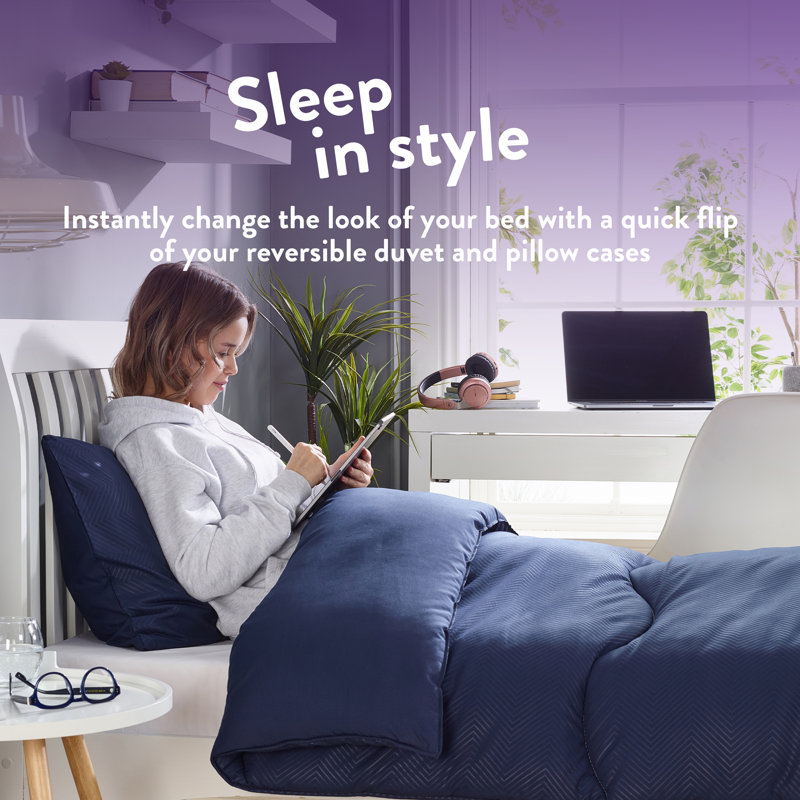 Back to Uni Embossed Herringbone 10.5 Tog Duvet, 2 Medium Pillows, Single