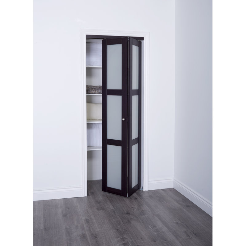 Espresso Solid MDF 3-Lite Frosted Glass Bi-Fold Door