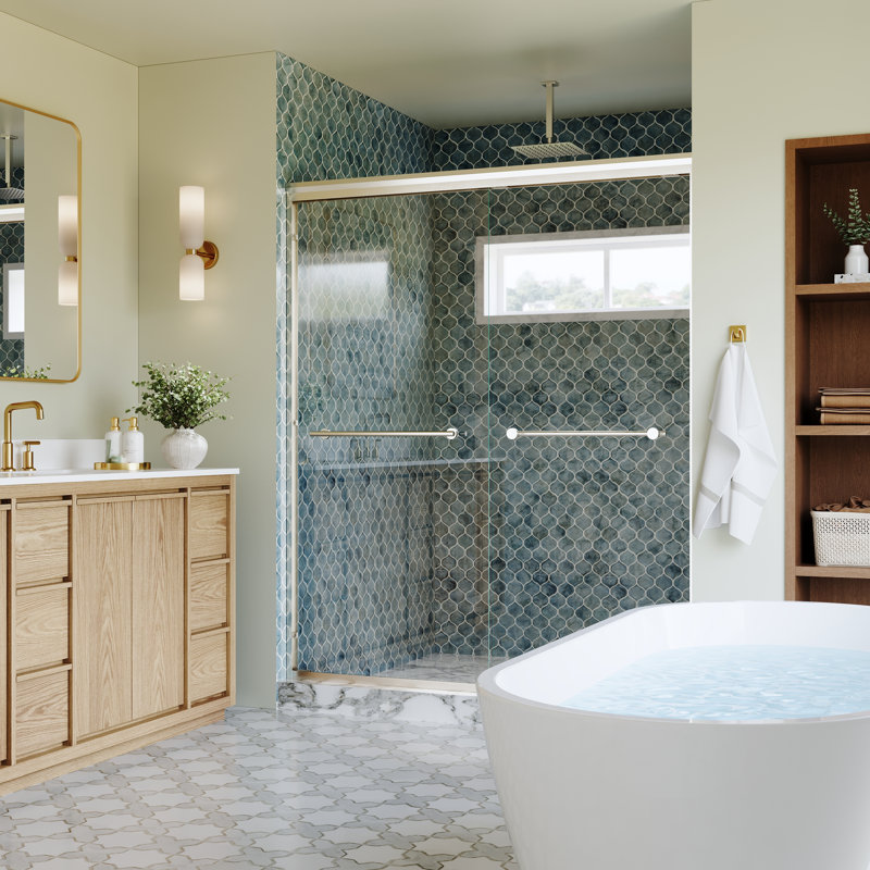 60"x 72" H Framed Sliding Shower Door with  1/4 inch(6mm) Clear Tempered Glass and Dual Handles,Brushed Nickel, Brushed Nicke