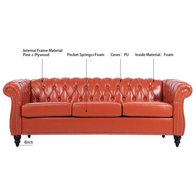 Canapé Chesterfield 84,65 po, Orange