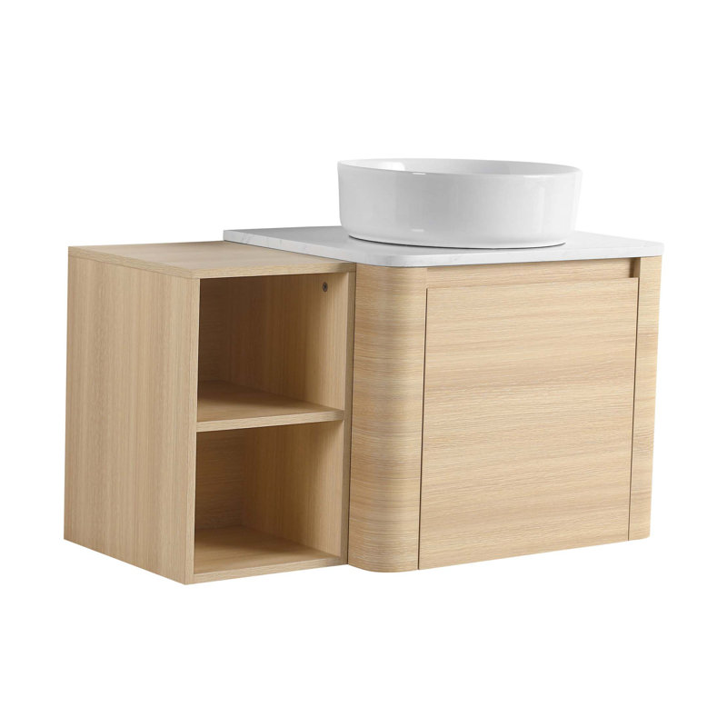 Meuble-lavabo mural 36 po avec lavabo d'art en céramique et tablettes de rangement, porte à fermeture en douceur