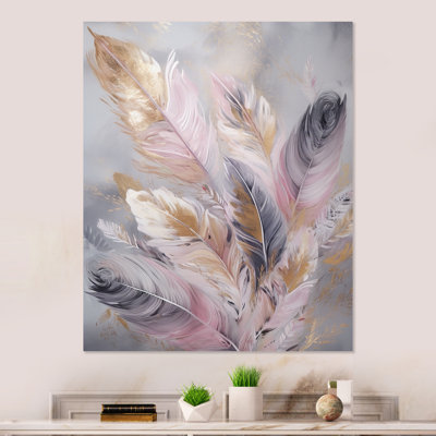 Plume rose Wanderlust sur impression métallique