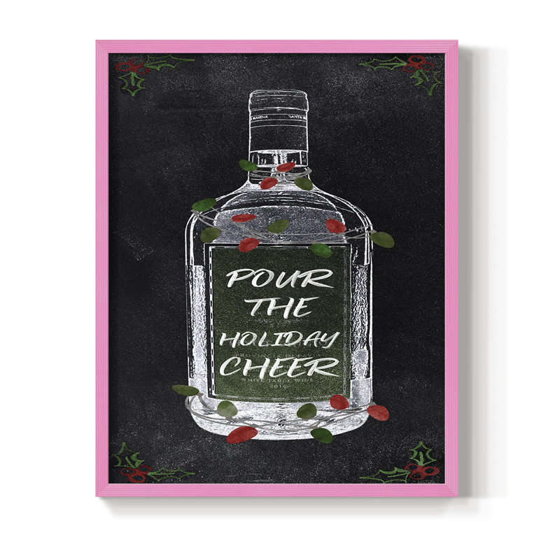 Holiday Cheers Wine Framed Print - Solid Wood, 15" H x 12" W, Pink