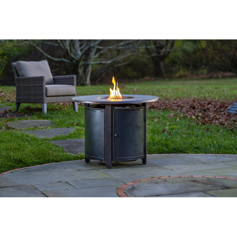 Hartwick 34" Round Gas Fire Pit Chat Table With Clear Glass Fire Beads