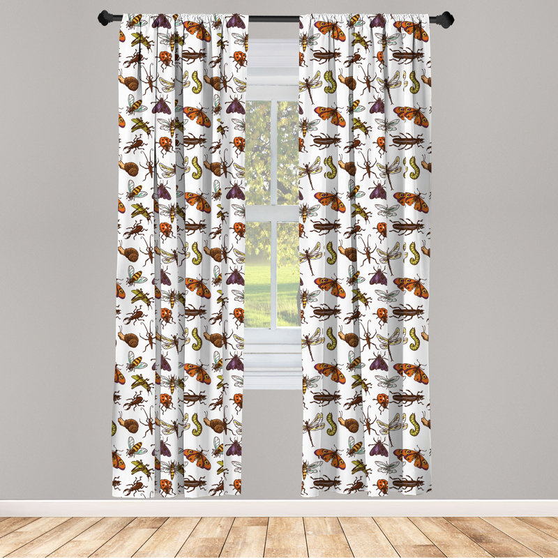 Bugs Microfiber Semi-Sheer Rod Pocket Curtain Panels, 28" x 63"
