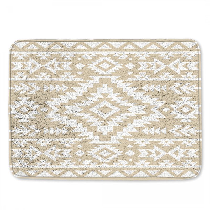 Tapis de bain beige à motif géométrique tribal, 34in W x 21in L
