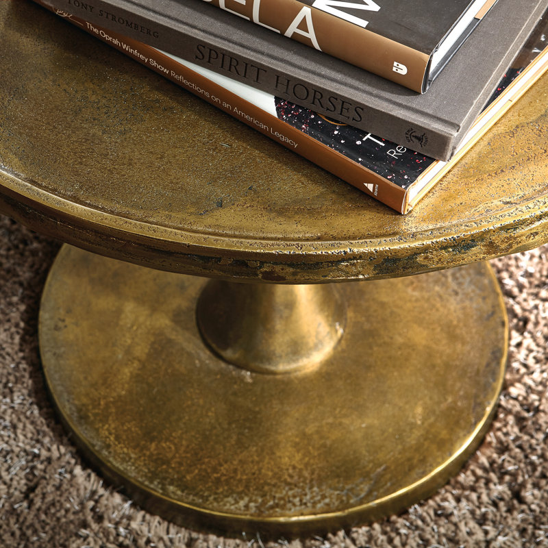 Transitional 27.75'' Gold Metal Round Pedestal End Table