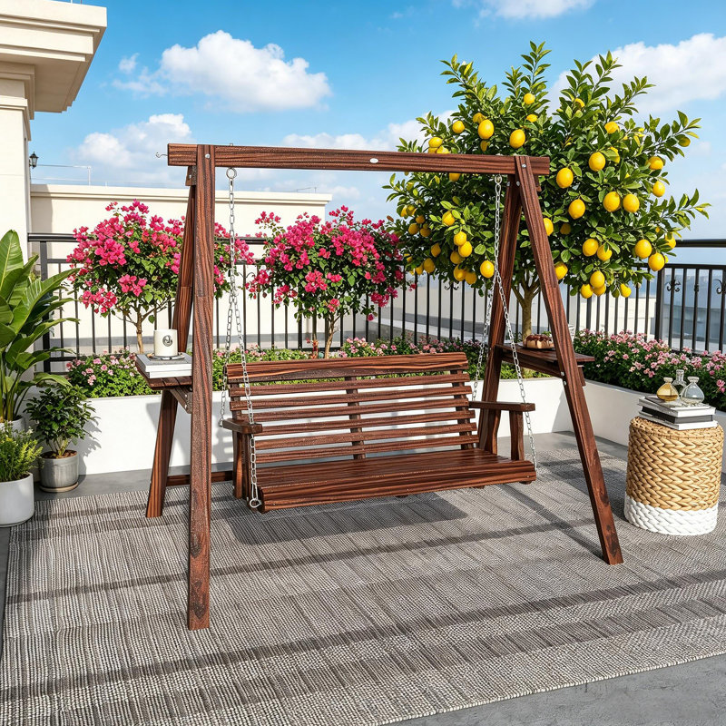 Balancelle d'extérieur 2 places avec support et tables d'appoint pour le jardin, Brown