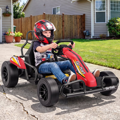 Karting 24 V pour enfants de 6 à 12 ans, kart électrique à la dérive avec moteurs 2 x 300 W, siège réglable à 4 niveaux et mode de dérive à 360 °, affichage DEL de la puissance