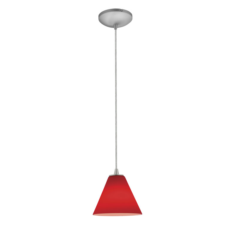 Luminaire suspendu 1 lumière à cône simple Cathey, Acier brossé, Cordon, Rouge