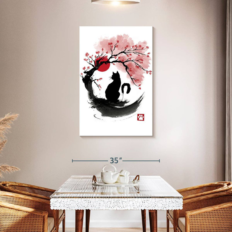 Brampt Sakura Cat Sumi-E, 45" H x 30" W