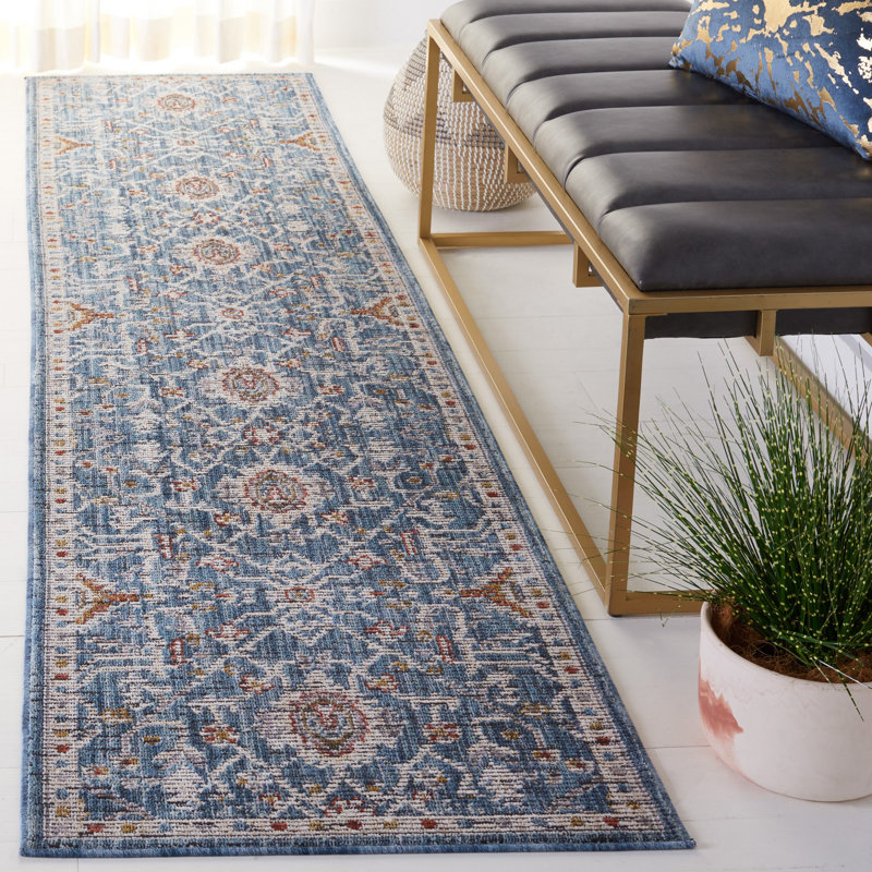 Sierra Blue and Ivory Hand-Knotted Oriental Runner Rug