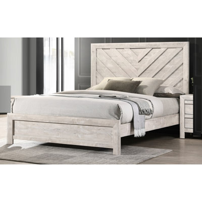 Beige Grey Full Size Bed Featuring Rustic Geometric Pattern - Bedroom Furniture Wooden With In Finish