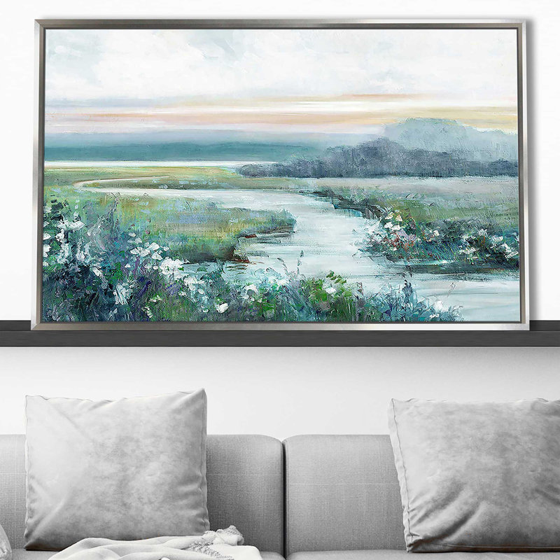 «Eternity in Twilight» par Sally Swatland - Peinture, H 21,5 po x l 33,5 po x P 2 po, Cadre flottant argent