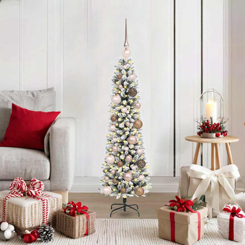 vidaXL Artificial Christmas Tree with 300 LEDs with Stand, 3.94 ft, Pink/Brown