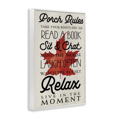 «Canada Porch Rules» avec giclée encadrée de feuilles, design par Lil 'Rue