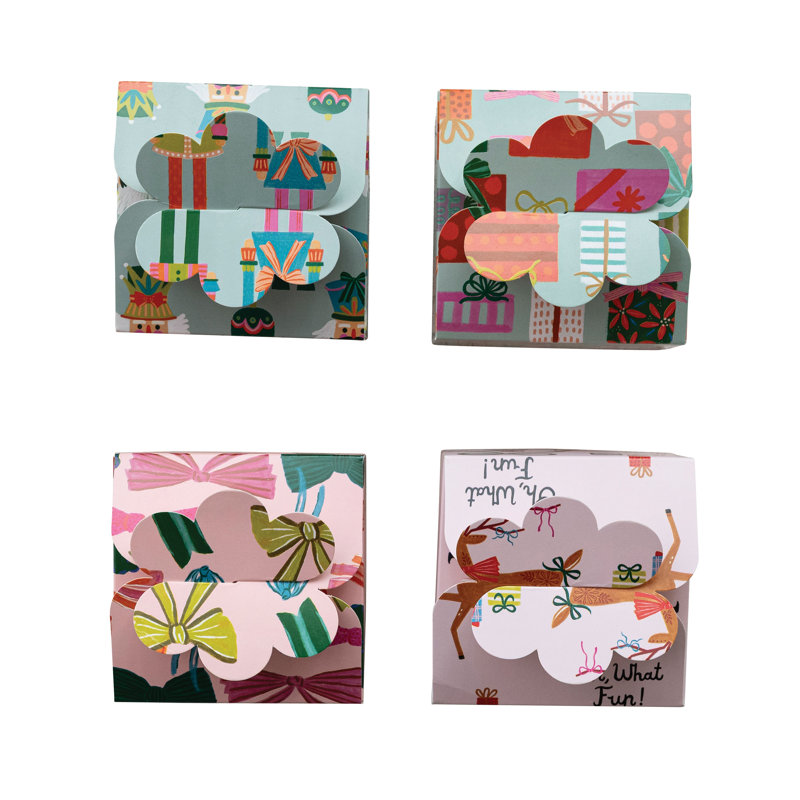 Printed Paper Interlocking Gift Box With Holiday Pattern