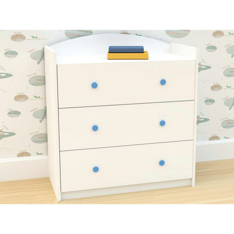 Plyler 88cm W 3 - Drawer Chest of Drawers, White/Blue