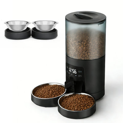 Distributeur automatique de nourriture pour chat et chien avec 2 bols en acier inoxydable, capacité de 6 litres, alimentation à distance APP