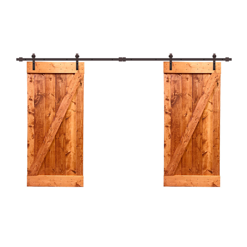 Porte de grange lambrissée peinte en bois et métal, 36 po x 84 po, Noyer rouge