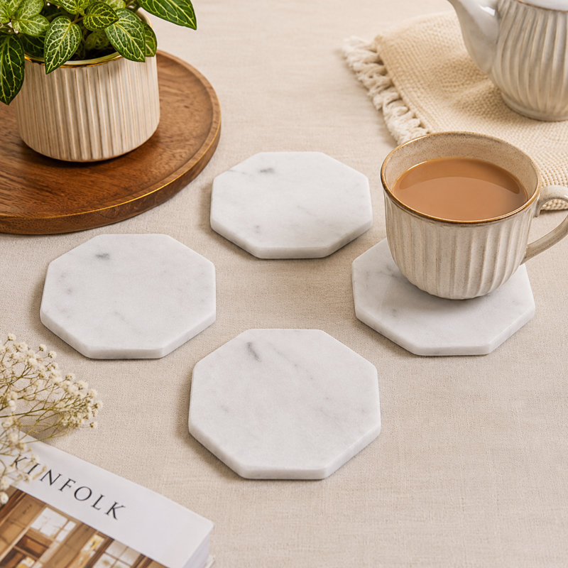 Handcrafted Natural White Marble Coaster 