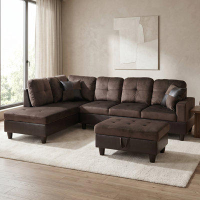 Sectional Couch Set For Living Room, 103 Inch Sectional Sofa Set With Storage Ottoman，l Shaped Modular Sofa For Living Room/apartmrnt/lounge/office(dark Brown,facing Left Chaise)