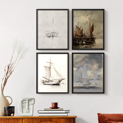 «Vintage Nautical Print XXXI», reproduction encadrée - ensemble de 4