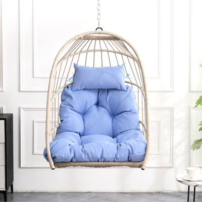 Chaise suspendue bleue pour le jardin, intempéries, coussins inclus, chaise d'extérieur de 29,3 po de largeur, structure, amovible
